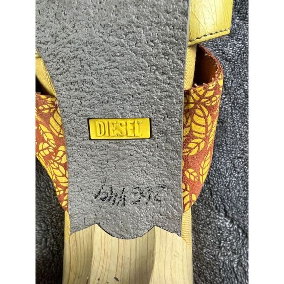 Diesel Faux Wooden Heel Sandals Yellow Orange Suede Leather Open Toe - Picture 9 of 10